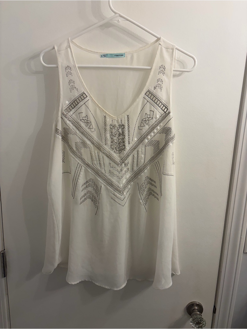 Maurices White Beaded V-Neck Sleeveless Top